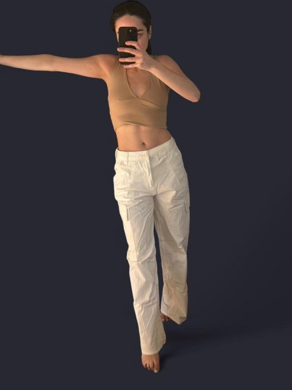 Women's High-Rise White Cargo Pants